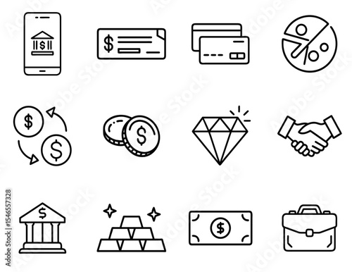 Banking and ATM Service Outline Line Icon Set