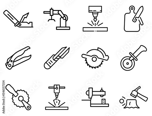 Cutting Tools Outline Line Icon Set