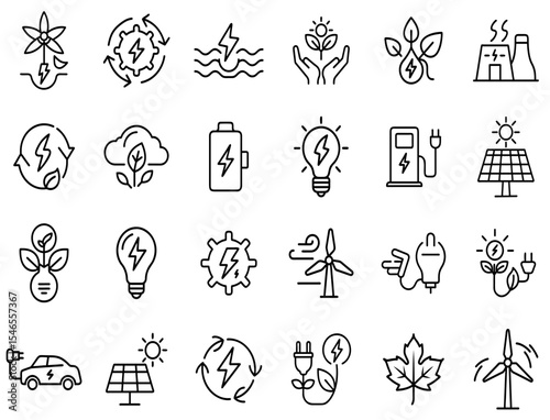 Green Energy Outline Line Icon Set