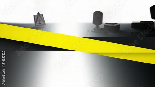 Abstract composition with yellow and black lines, industrial, and warning signs with a moody tone