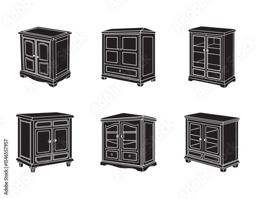 storage cabinet icon set vector silhouette illustration