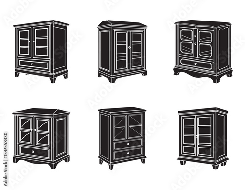 set of storage cabinet icon set vector silhouette illustration
