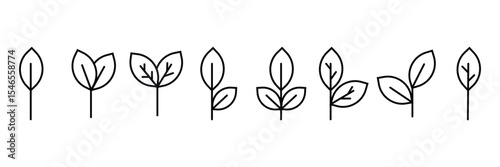 Plant Growth and Gardening Icon Set – Outline Style Nature and Leaf Development Symbols