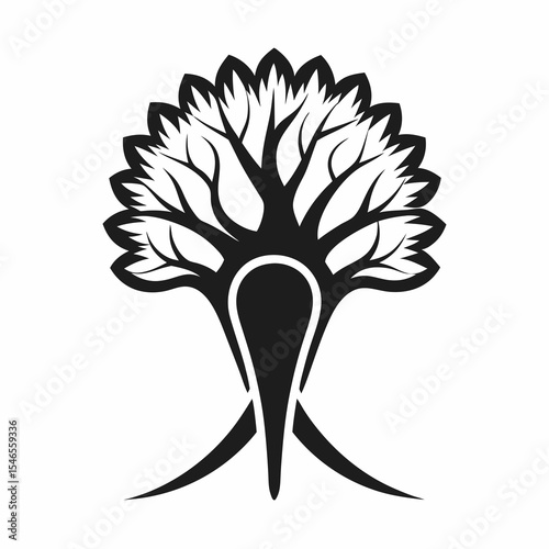 Abstract tree with stylized leaves isolated on white background