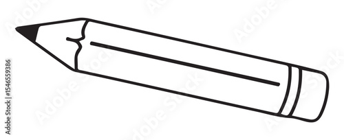 A black and white outline vector illustration of a sharpened pencil with an eraser, tilted diagonally.