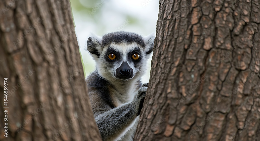 Obraz premium Ringtailed Lemur in Tree Portrait Wildlife Photography