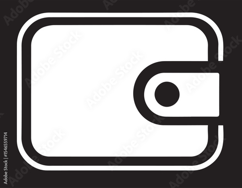 A clean white vector icon of a folded wallet with a snap closure, set against a black background, representing finance, money, or payment.