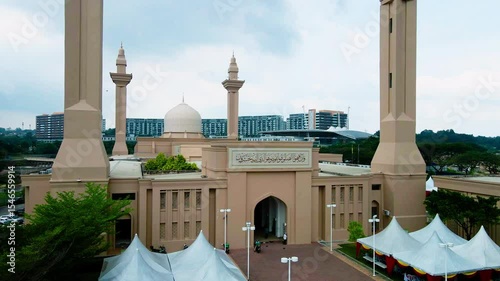 Shah Alam, Selangor, Malaysia - ‎March 16, 2025 - Aerial view of the majestic Tengku Ampuan Jemaah Mosque, Bukit Jelutong, Malaysia during the afternoon.