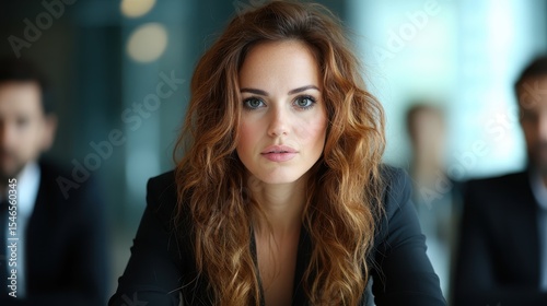 Wallpaper Mural A determined businesswoman, with expressive features, engages in serious conversation at a corporate meeting, embodying professionalism and confidence in her career. Torontodigital.ca