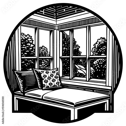 Window seat with pillows offers a cozy reading nook
