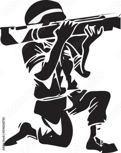 Dynamic fighter pose with weapon design perfect for action scenes, game art, battle posters, and heroic illustrations. EPS vector, fully editable and easy to use.