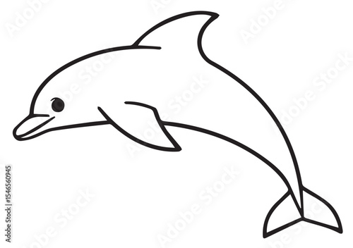 A simple black outline drawing of a playful dolphin, captured in mid-leap, ideal for themes of marine life, intelligence, and joy.
