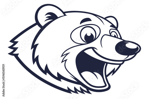 Cartoon bear head outline displaying a joyful expression with open mouth and visible teeth