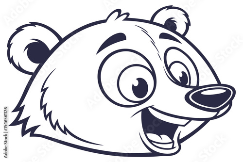 A cheerful bear head with a big smile appears outlined in dark lines