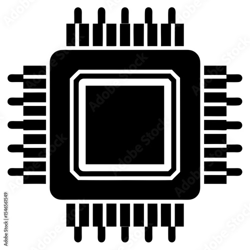 Black and white computer chip illustration isolated on white background
