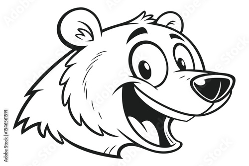 Cartoon bear head with a wide smile showing teeth and excited eyes
