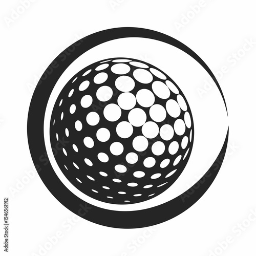 Golf ball with partial circle isolated on white background