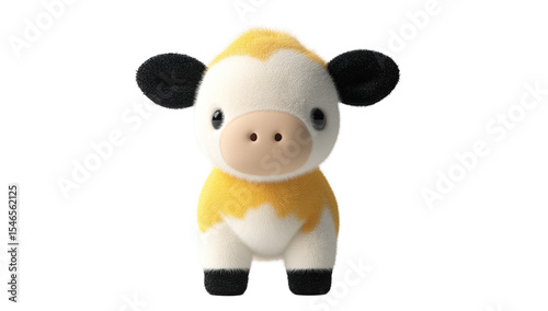 Cute yellow cow toy on transparent background