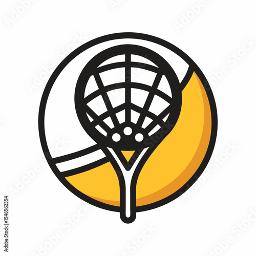 Lacrosse stick and net with yellow accent isolated on white background