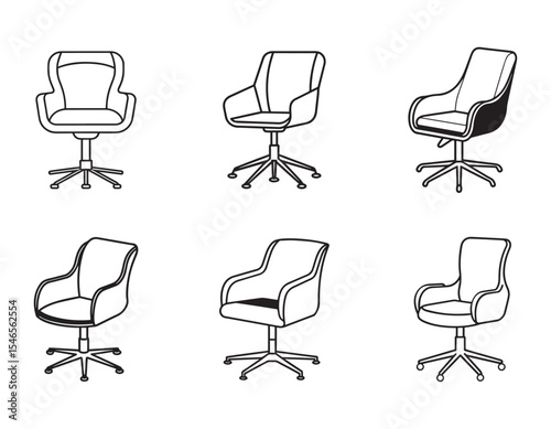 set of swivel chair icon line art vector illustration design