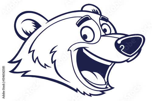 Cartoon bear illustration shows a happy bear with a big smile on white background