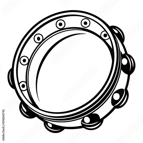 Round tambourine musical instrument isolated on white background