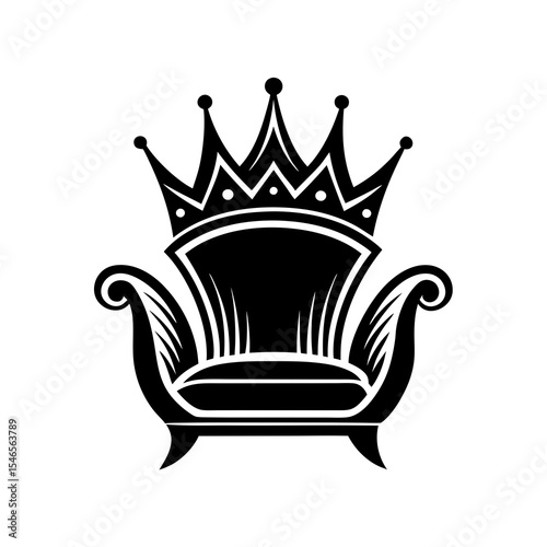 Royal throne chair with crown isolated on white background