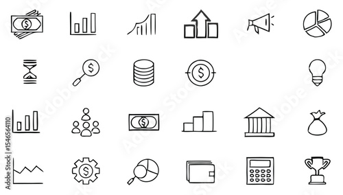 Finance and Economy icon set. Money and Finance Related Line Vector Icon Set. Editable Stroke. Banking, Loan, Money, Investment, Mortgage. Vector isolated flat vector illustration on white background.