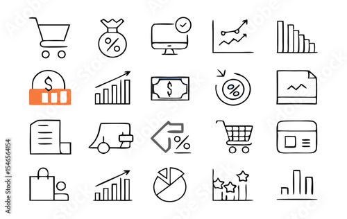 Finance and Economy icon set. Money and Finance Related Line Vector Icon Set. Editable Stroke. Banking, Loan, Money, Investment, Mortgage. Vector isolated flat vector illustration on white background.