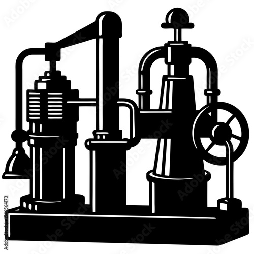Vintage steam engine machine isolated on white background