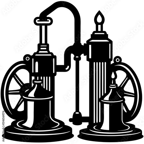 Vintage steam engine machine isolated on white background