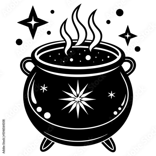 Witchs cauldron bubbles with stars isolated on white background