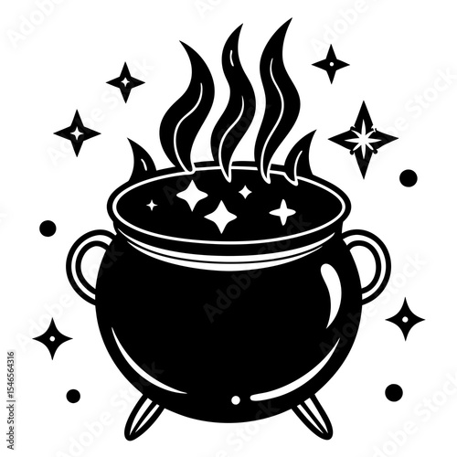 Witchs cauldron bubbles with stars isolated on white background
