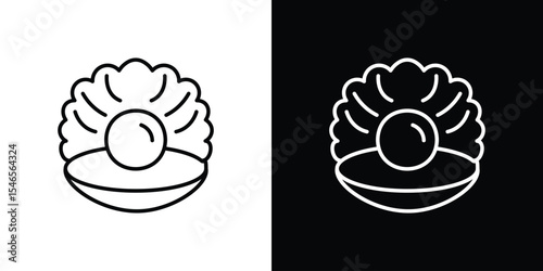 Pearl in the open shell icon in black. flat graphic vector icon