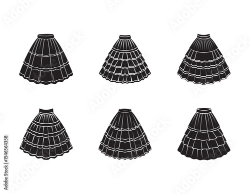 set of tiered skirt sketch icon silhouette vector illustration