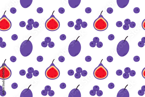 Seamless pattern with figs, blueberries and grapes. Perfect for superfood branding, health-focused packaging, and fresh fruit visuals