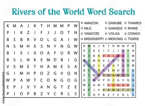 Rivers of the World Word Search Printable Educational Puzzle Activity for Kids Learning Global River Geography