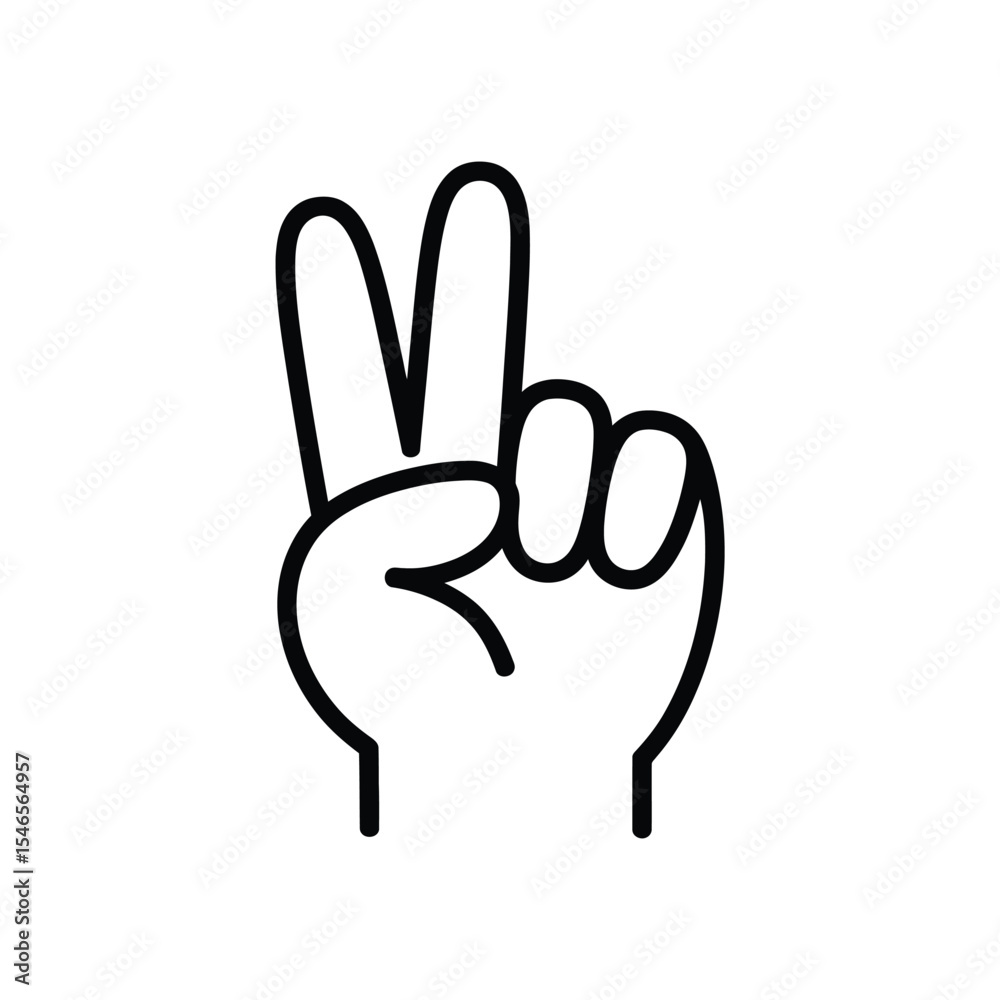 Peace Sign Hand Gesture Outline Vector Illustration on White Background Peace Sign Hand Gesture Outline Vector Illustration on White Background