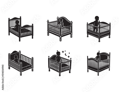 set of toddler bed icon set silhouette vector illustration