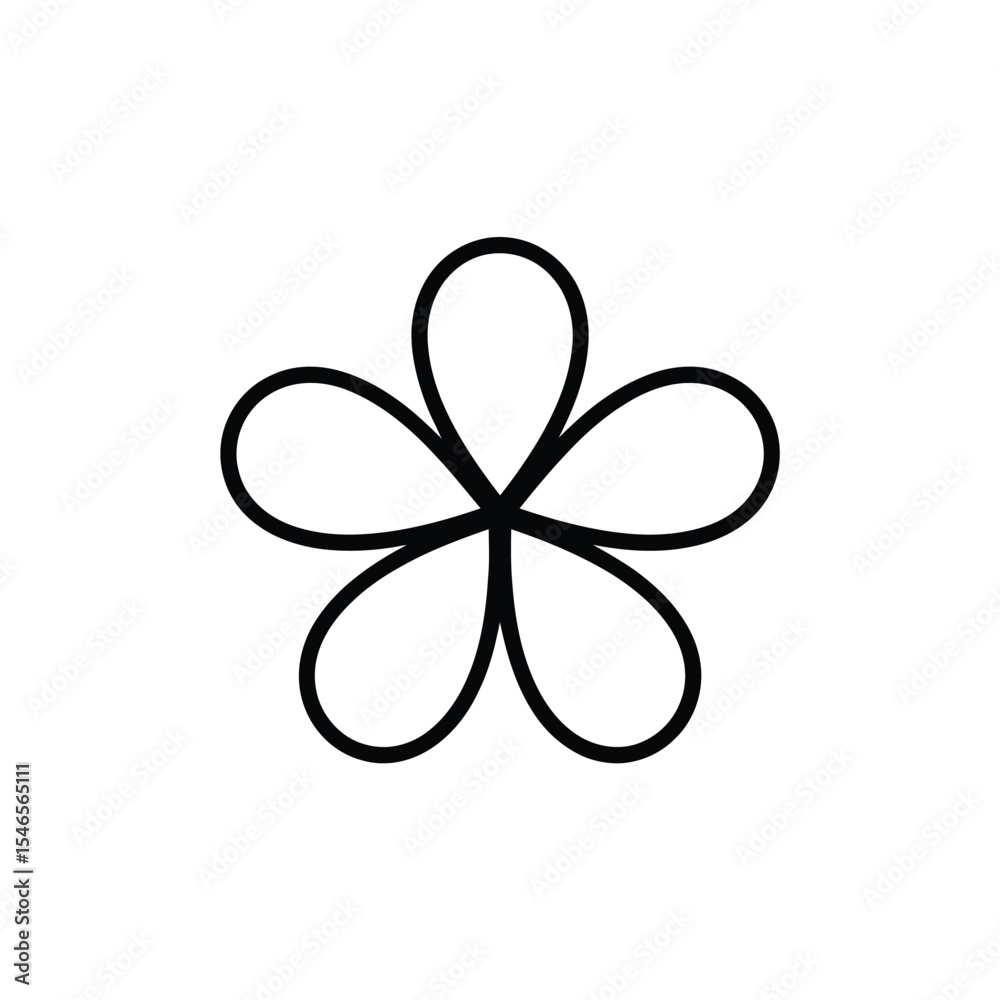 Simple Five Petal Flower Outline Design on a White Background Simple Five Petal Flower Outline Design on a White Background