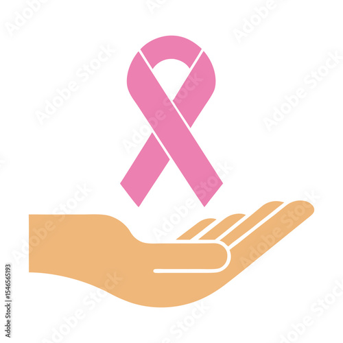 Pink Ribbon Breast Cancer Awareness Symbol in a Light Beige Hand Graphic Illustration