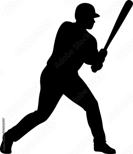 Detailed Silhouette of a Baseball Player Batting Ready for Design Use