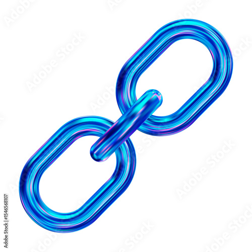 3d holographic, neon chain or link Icon. Stock vector illustration on isolated background.