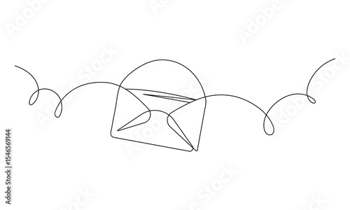 Continuous one line drawing of an open envelope with a letter inside. Minimalist vector illustration. Simple linear mail symbol. Modern hand drawn postal icon on white.