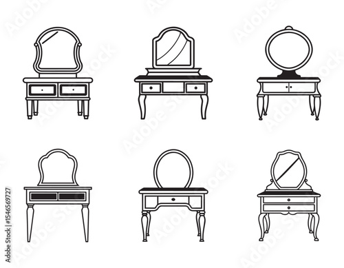 set of vanity table icon silhouette vector illustration