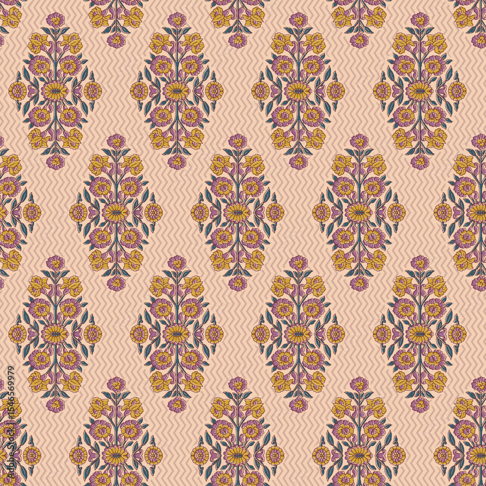 Abstract seamless color full paisley flower leaf bunch pattern