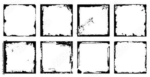 Old Frames Paper Texture with grunge and worn edges for cd, vinyl album covers. Overlay stamps, square shaped frames, vintage effect. Dirty stamps grunge. Vector graphic set 