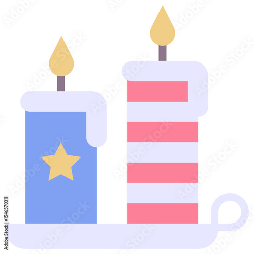 Fourth Of July Candle, USA Flag Print On Candle Vector Icon, Vector Style Flat Icon. 