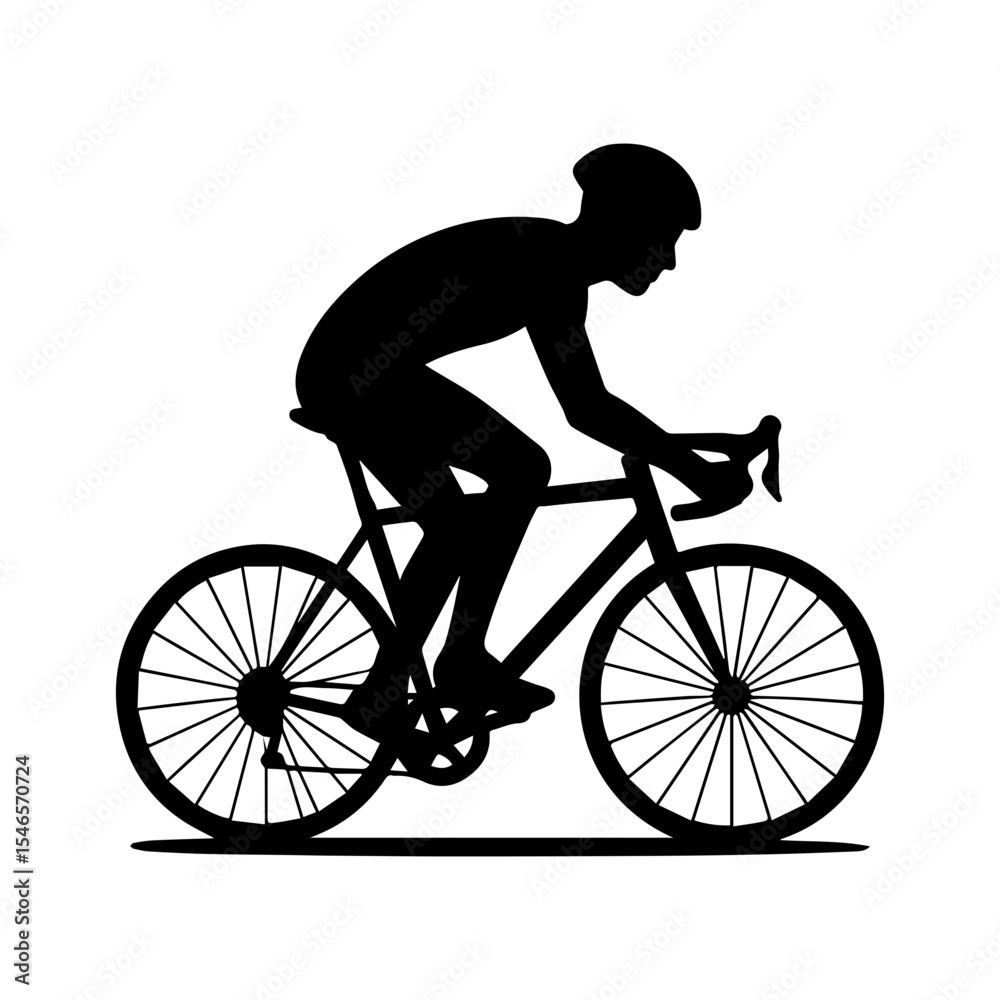 Fototapeta premium Vector art of a male cyclist riding a road bike silhouette isolated on white background
