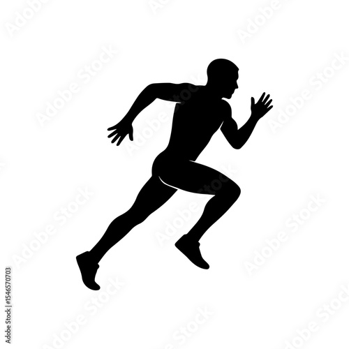 Vector art of a male runner in mid stride silhouette isolated on white background